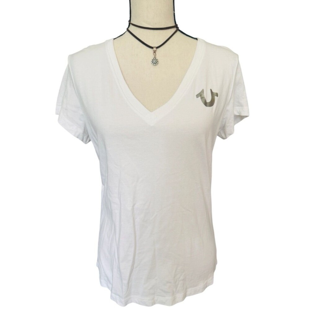 True Religion Buddha World Tour Graphic Tee White V-Neck Women’s Medium